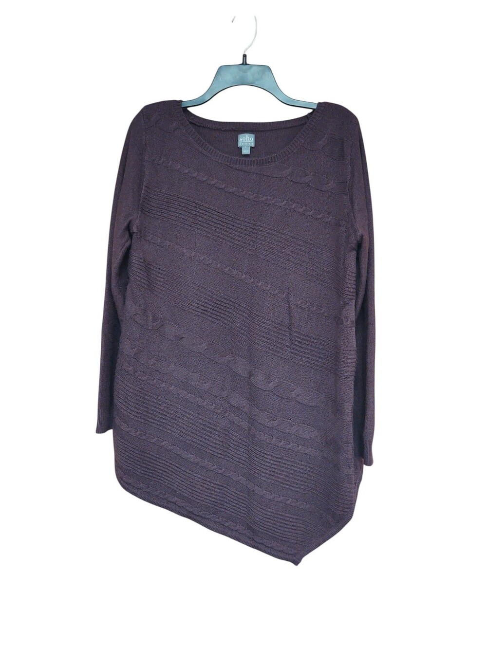 Soho Jeans By NY & Co. Eggplant Cable-Knit Tunic Sweater Size L
